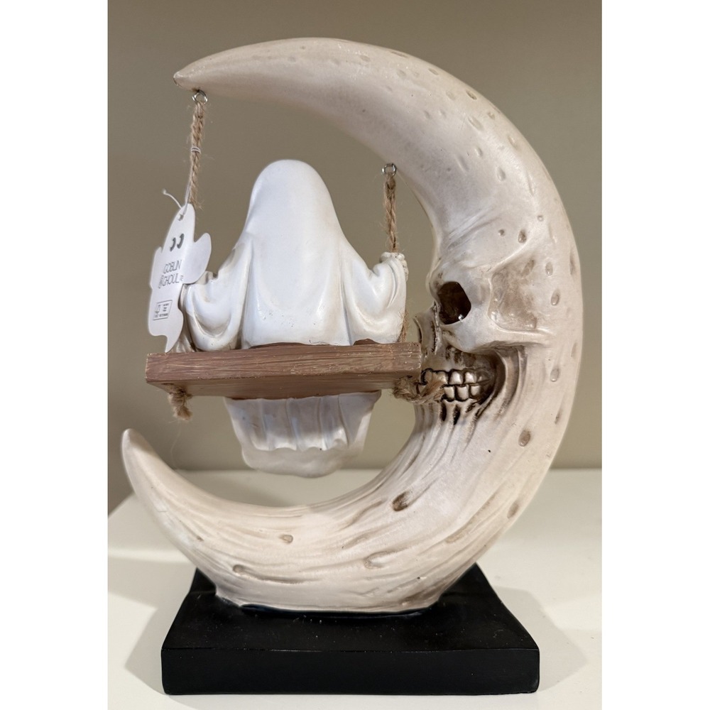 New GOBLIN & GHOUL Ghost On Moon Swing 11.5 Viral Halloween 2026 Tabletop Decor - Picture 2 of 2